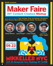 Saturday, September 22nd: 6:00pm - 9:00pm: DIY Content Creators meetup hosted by Make Jagger Where: Mikkeller Brewing NYC, 123-01 Roosevelt Ave, Flushing, NY 11368 https://www.instagram.com/p/BnuZB5vFlpq/